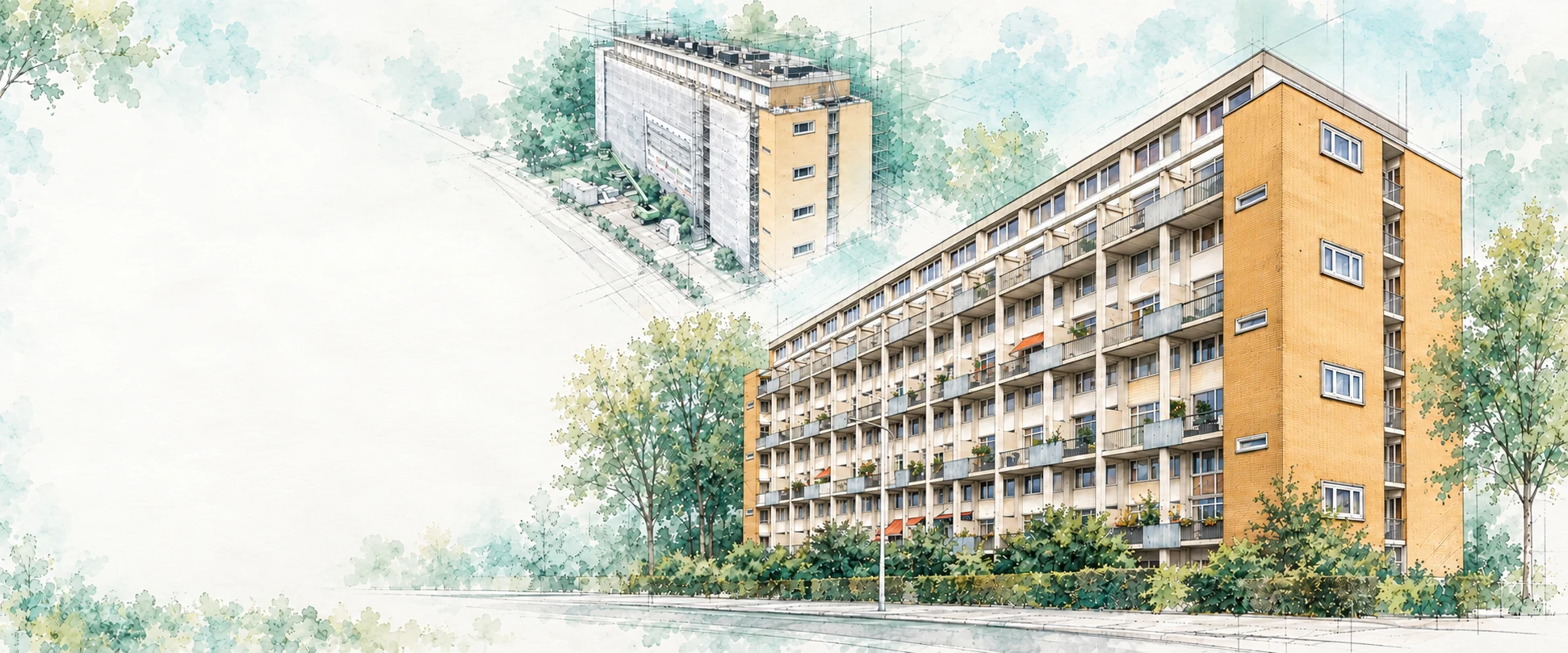 Architectonische illustratie van VvE Bosseplantsoen, op basis van de projectfoto’s